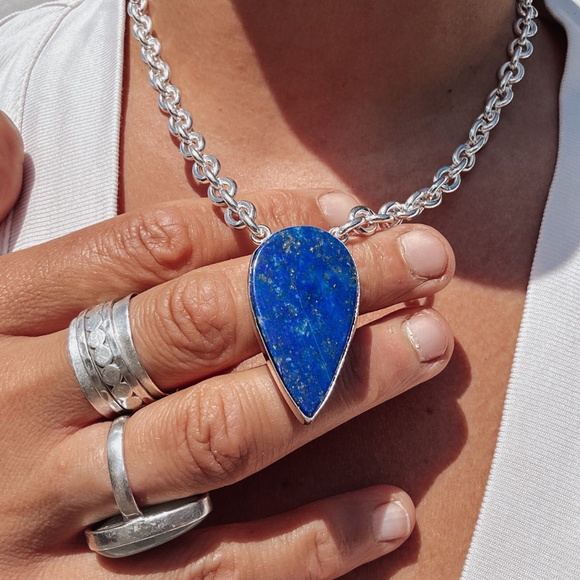 Large Lapis Lazuli Statement Necklace - chunky gemstone pendant. - Picture 3 of 3